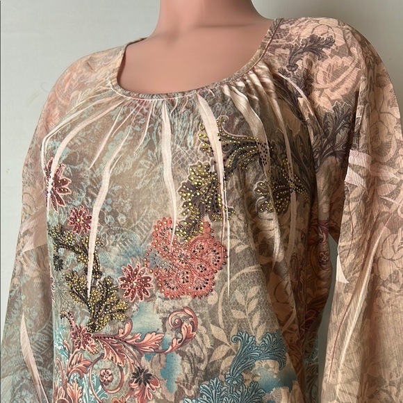 Chicos Women’s Top Shirt Tie Dye Embellished L3/4 Bell Sleeve Size 2(Large) - Picture 3 of 13